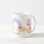 Fluffy unicorn magischer Regenbogen personalisiert Kaffeetasse (VorderseiteRechts)