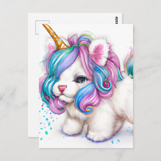 Fluffy Unicorn Puppy Postkarte (Vorne/Hinten)
