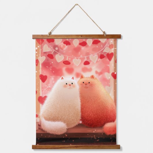 Fluffy Valentine's Cats Wandteppich Mit Holzrahmen (Vorderseite)