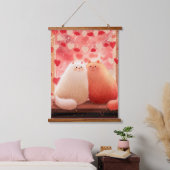 Fluffy Valentine's Cats Wandteppich Mit Holzrahmen (Schlafzimmer)