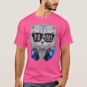 Fluffy weiße Katze als DJ mit Sonnenblase und Kopf T-Shirt (Vorderseite)