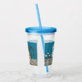 Fluffy Weißes Kaninchen unter Blume Blau Acryltrinkbecher (Links)