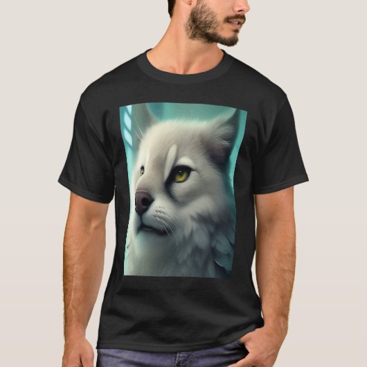 Fluffy White als Snow Leopard Katze Kitten Löwe T-Shirt (Vorderseite)