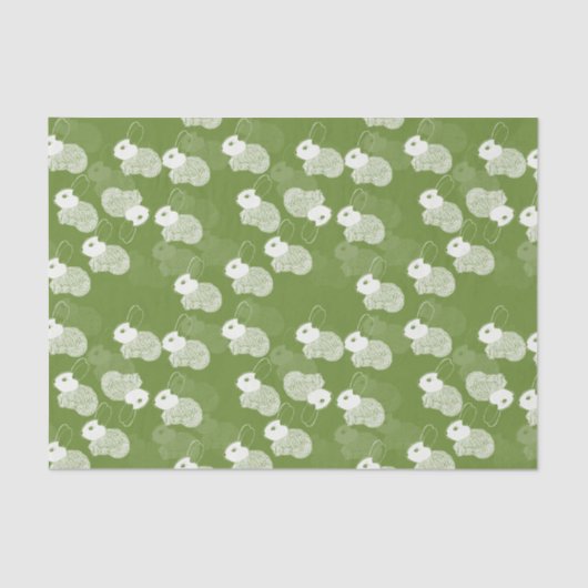 Fluffy White Bunnies auf Green Seidenpapier (Vorderseite)