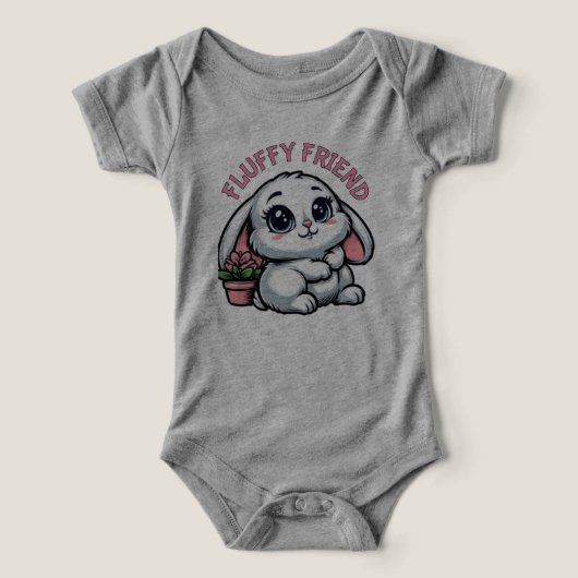 Fluffy White Bunny mit Pflanze Pot (Design Vorderseite)