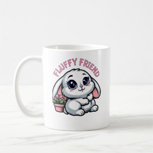 Fluffy White Bunny mit Pflanze Pot Kaffeetasse (Links)