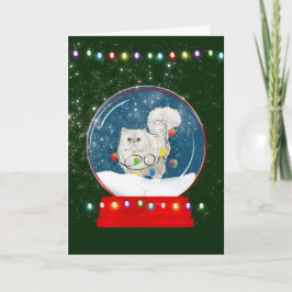 Fluffy White Cat Snow Globe Weihnachtskarte Karte