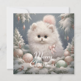 Fluffy White Cat Weihnachtskarte Feiertagskarte