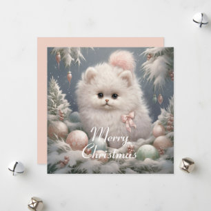 Fluffy White Cat Weihnachtskarte Feiertagskarte