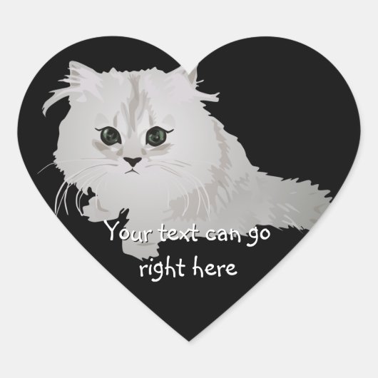 Fluffy White Kitten Heart Stickers (Vorderseite)