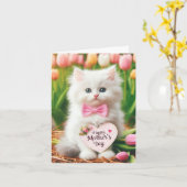 Fluffy White Kitten in Tulip Field Karte (Gelbe Blume)
