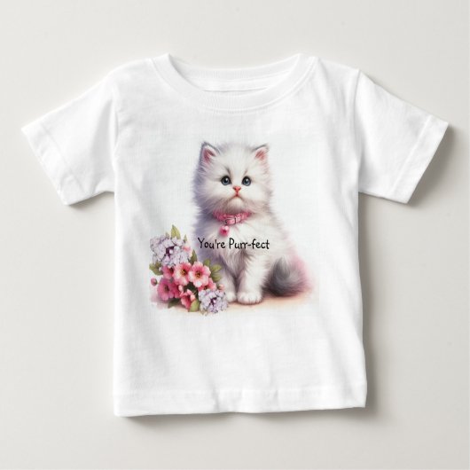Fluffy White Kitten Sie sind purfekt Baby T-shirt (Vorderseite)