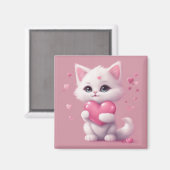 Fluffy White Liebe Kitten Magnet (Vorderseite/Rückseite)