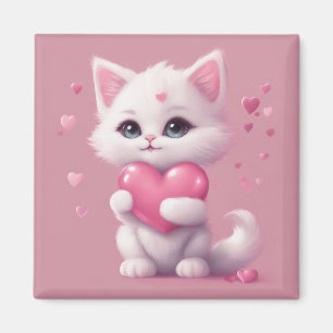 Fluffy White Liebe Kitten Magnet