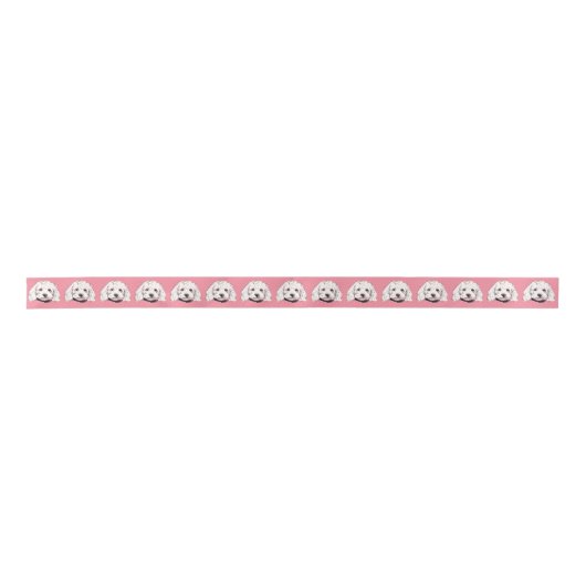 Fluffy White Maltese Poodle Dog Themed Ribbon Satinband (Vorderseite)