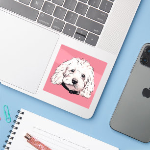 Fluffy White Maltipoo Dog Face Square Aufkleber