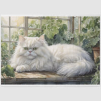 Fluffy White Persian Cat in a Garden Decoupage