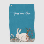 Fluffy White Rabbit Sitzen in Blume Blue Golfhandtuch (Vorderseite)