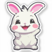 Fluffy White Rabbit Vinyl Sticker (Vorderseite)
