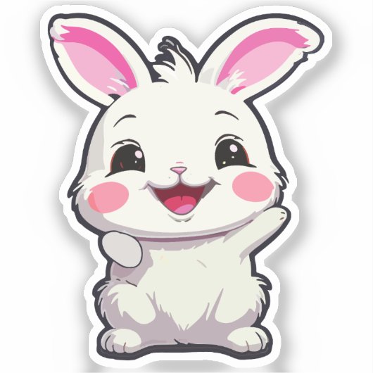 Fluffy White Rabbit Vinyl Sticker (Vorderseite)