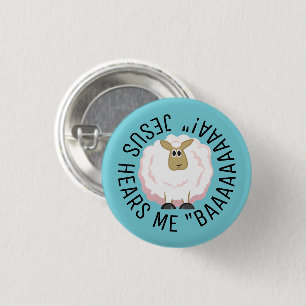 Fluffy White Sheep Cartoon Button