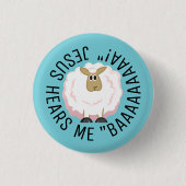 Fluffy White Sheep Cartoon Button (Vorderseite)