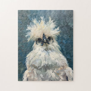 Fluffy White Silkie Chicken Oil Painting Puzzle