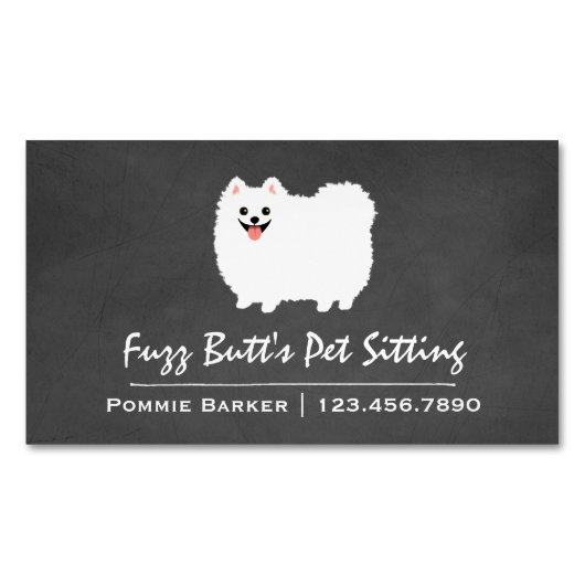 Fluffy White Spitz Magnetische Visitenkarte (Vorderseite)