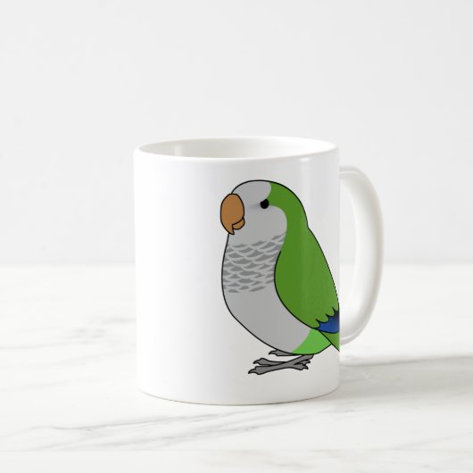 Fluffy wild green quaker parrot cartoon drawing kaffeetasse (VorderseiteRechts)