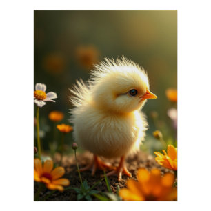 Fluffy Yellow Chick Art Poster
