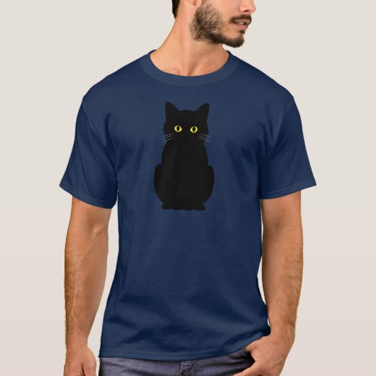 Fluffy Yellow-Mit Augen Black Cat Halloween T-Shirt (Vorderseite)