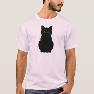 Fluffy Yellow-Mit Augen Black Cat Halloween T-Shirt