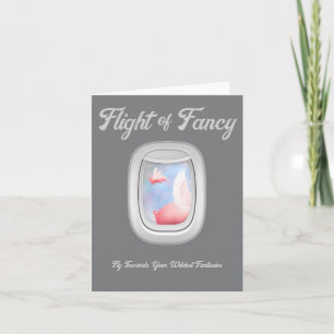 Flug der Fantasie-Schweine, die am Flugzeugfenster Karte