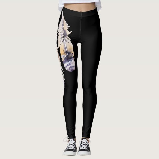 *~* Flug der Freiheits-Federn auf Schwarzem Leggings (Vorderseite)