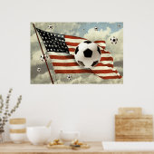 Flug der Fußballbälle US-Flagge Fußball Futebol Poster (Küche)