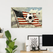 Flug der Fußballbälle US-Flagge Fußball Futebol Poster (Heimbüro)