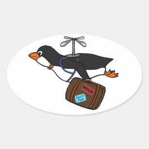 Flug Hubschrauber Pinguin mit Koffer Ovaler Aufkleber