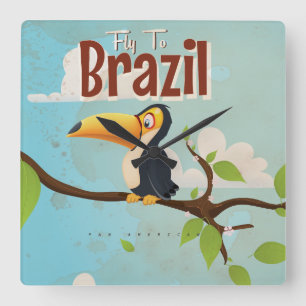 Flug nach Brasilien Vintage Urlaubsposter Quadratische Wanduhr