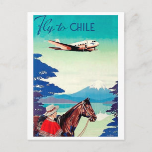 Flug nach Chile, Mann mit Pferd, Vintage-Fluggesel Postkarte