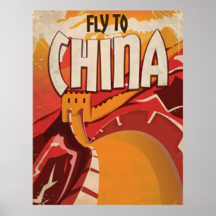 Flug nach China Vintage-Reise Poster