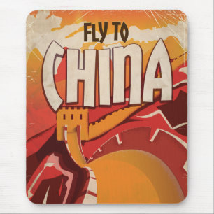 Flug nach China Vintage-Reiseplakat Mousepad