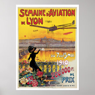 Flug nach Lyon Frankreich Vintage Travel Poster