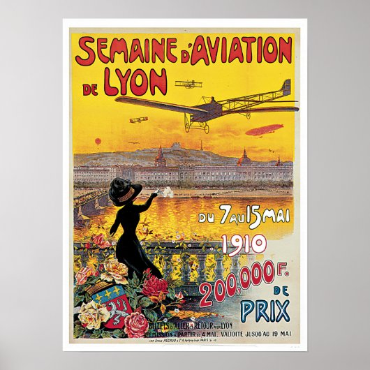 Flug nach Lyon Frankreich Vintage Travel Poster (Vorne)