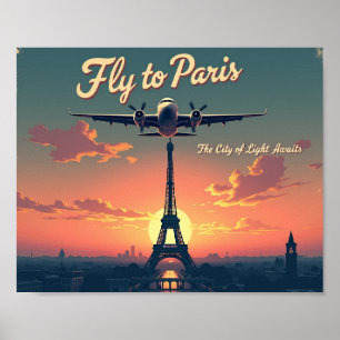 Flug nach Paris –  25x20 cm Vintage 1950er Jahre S Poster