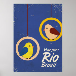 Flug nach Rio, Brasilien Reiseposter Blaue Version Poster
