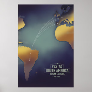 Flug nach Südamerika von Europa Karte Poster