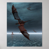 Flug roter Drachen über das Meer Poster (Vorne)