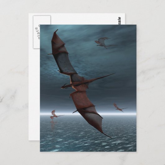 Flug roter Drachen über das Meer Postkarte (Vorne/Hinten)