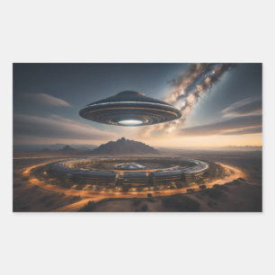 Flug Saucer über die Kreislaufstadt Rechteckiger Aufkleber