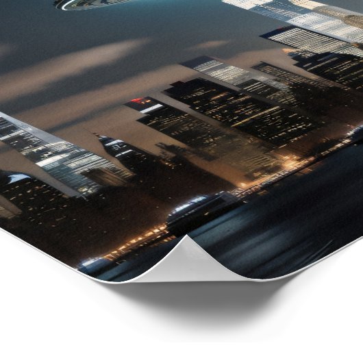Flug Saucer über Stadt Poster (Ecke)